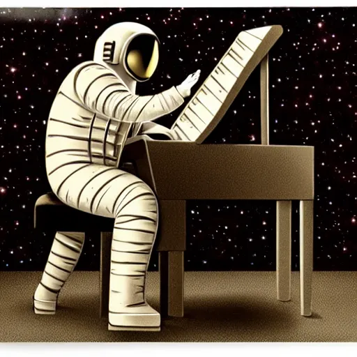 Prompt: astronaut playing keyboard by pascal blanche