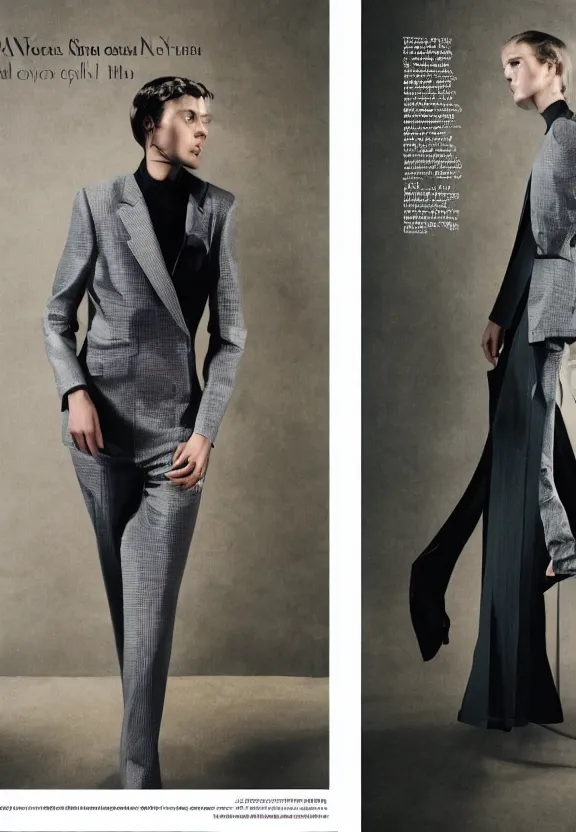 Prompt: a suit made of metal magazine article fashion page story