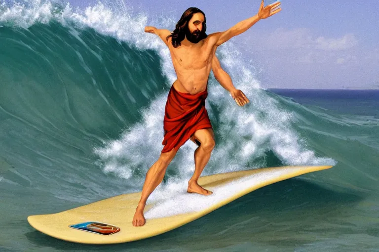 Prompt: jesus surfing the vibe wave