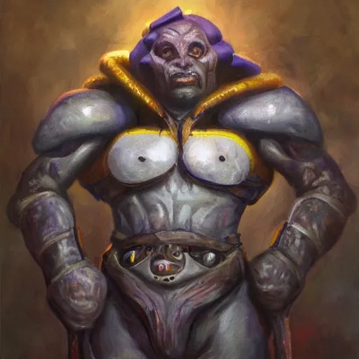 Prompt: full body portrait of a zerg overmind from star craft as the dictator of the los angeles lakers in full military garb, oil on canvas by william sidney mount, trending on artstation