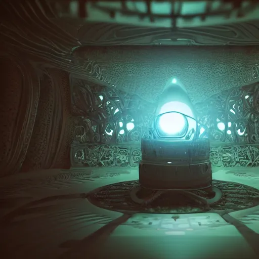 Image similar to an alien completely different from what we would expect inside a strange spaceship, blender render, intricate detailed, ommatidia, 8 k, cinematic atmosphere