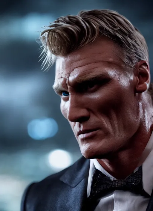 Image similar to film still of Dolph Lundgren as Bruce Wayne in The Batman 2022, 4k