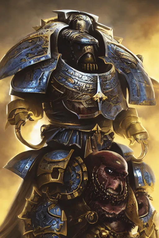 Image similar to armor portrait heros warhammer 4 0 k horus heresy fanart - the primarchs emperor by johannes helgeson animated with vfx concept artist & illustrator global illumination ray tracing hdr fanart arstation zbrush central hardmesh 8 k octane renderer