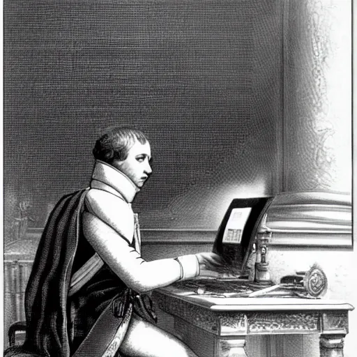 Image similar to Emperor Napoleon building a computer