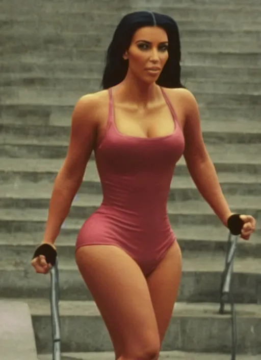 Image similar to film still of kim kardashian as rocky balboa in rocky,