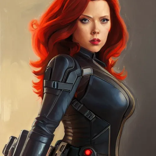 Prompt: greg manchess portrait painting of armored natasha romanova aka black widow as overwatch character, medium shot, asymmetrical, profile picture, organic painting, sunny day, matte painting, bold shapes, hard edges, street art, trending on artstation, by huang guangjian and gil elvgren and sachin teng