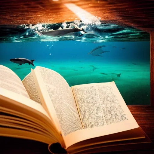 Image similar to a shark underwater reading a book realistic hdr photoshoot