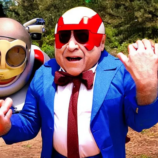 Image similar to Danny Devito playing Doctor Robotnik, in the new action-movie Sonic, full-cosplay