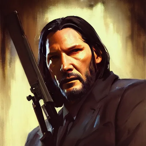 Image similar to greg manchess portrait painting of partially armored john wick as overwatch character, medium shot, asymmetrical, profile picture, organic painting, sunny day, matte painting, bold shapes, hard edges, street art, trending on artstation, by huang guangjian, gil elvgren, ruan jia, greg rutkowski, gaston bussiere