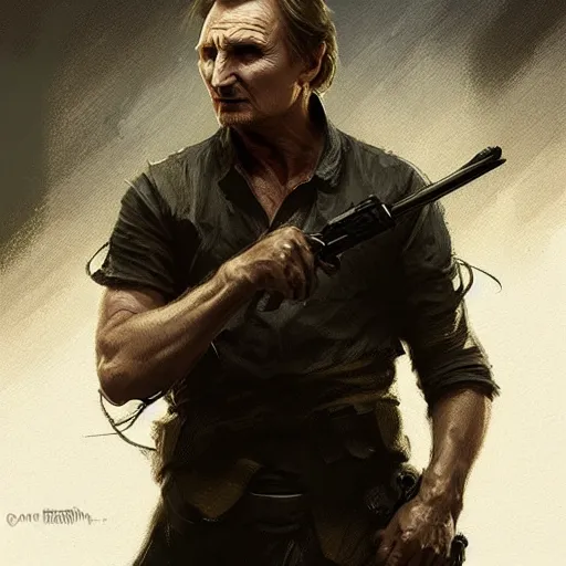 Prompt: liam neeson fighting, battling using crack pipe as weapon, war, against wolves, highly detailed digital painting, artstation, concept art, sharp focus illustration art by artgerm and greg rutkowski and alphonse mucha