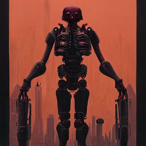 Prompt: death robots take over nyc, portrait by wayne barlowe