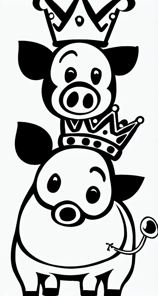 Prompt: cute cartoon pig wearing a crown, disney, early black and white cartoon animation, masterpiece, 8k