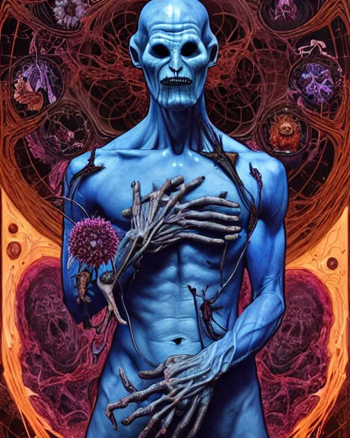 Prompt: the platonic ideal of flowers, rotting, insects and praying of cletus kasady ultimate carnage thanos dementor doctor manhattan chtulu nazgul davinci, detailed, intricate, hyperrealism, intense, scary, decay, dmt, art by brock hofer and artgerm and greg rutkowski and alphonse mucha