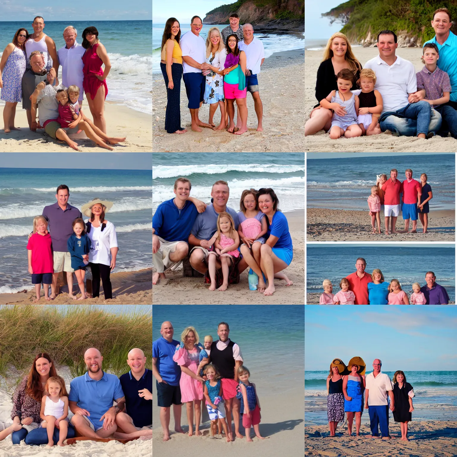 Prompt: wholesome family photo on the beach