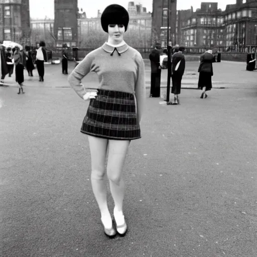 Image similar to mod woman, 6 0 s mod, fashionable mod, miniskirt, moptop, 1 9 6 0 s united kingdom, liverpool, union jack