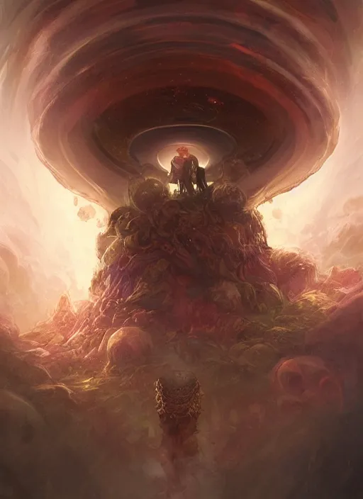 Image similar to mushroom deity inside void manifold, portrait by ross tran, timeline nexus, ascending universes, a dnd illustration of philosophical concept by cgsociety and james gurney, artstation, hdr, rtx