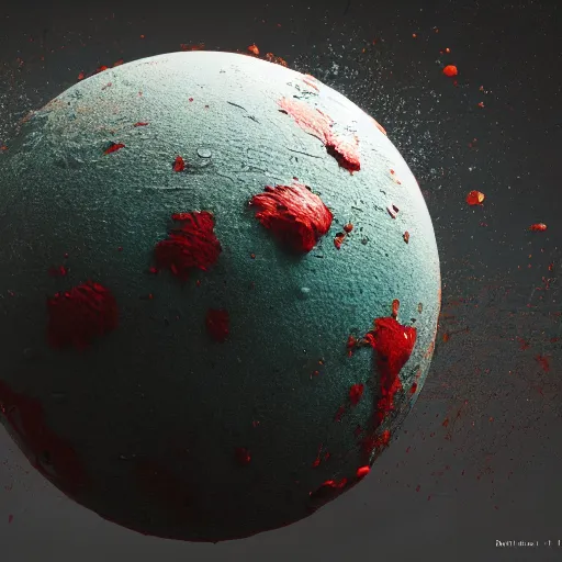 Image similar to 3 d render of a sphere being covered by extremely detailed splatters of abstract paint, miniature earth, pascal blanche, surreal, beksinski, high detailed, volumetric lighting, octane render