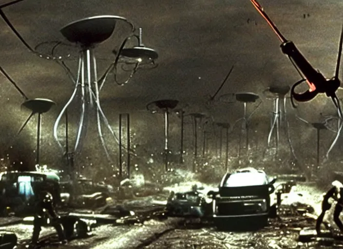 Prompt: scene from the 1999 science fiction film The War Of The Worlds