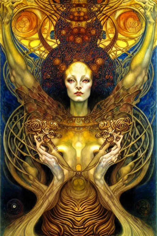 Image similar to Divine Chaos Engine by Karol Bak, Jean Delville, William Blake, Gustav Klimt, and Vincent Van Gogh, symbolist, visionary