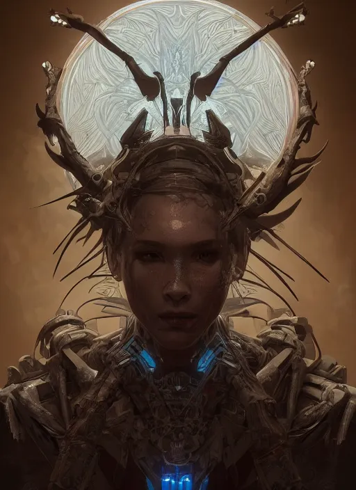 Image similar to symmetry!! portrait of post apocalypse nature alien in the style of horizon zero dawn, machine face, intricate, elegant, highly detailed, digital painting, artstation, concept art, smooth, sharp focus, illustration, art by artgerm and greg rutkowski and alphonse mucha, 8 k