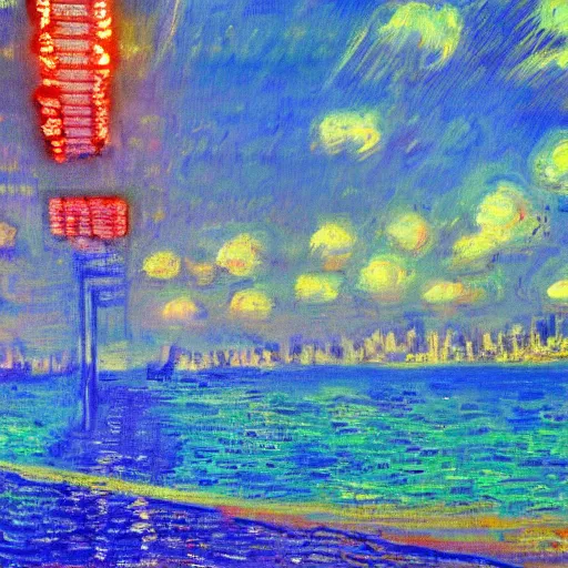 Prompt: cyberpunk rio de janeiro copacabana beach painted by monet