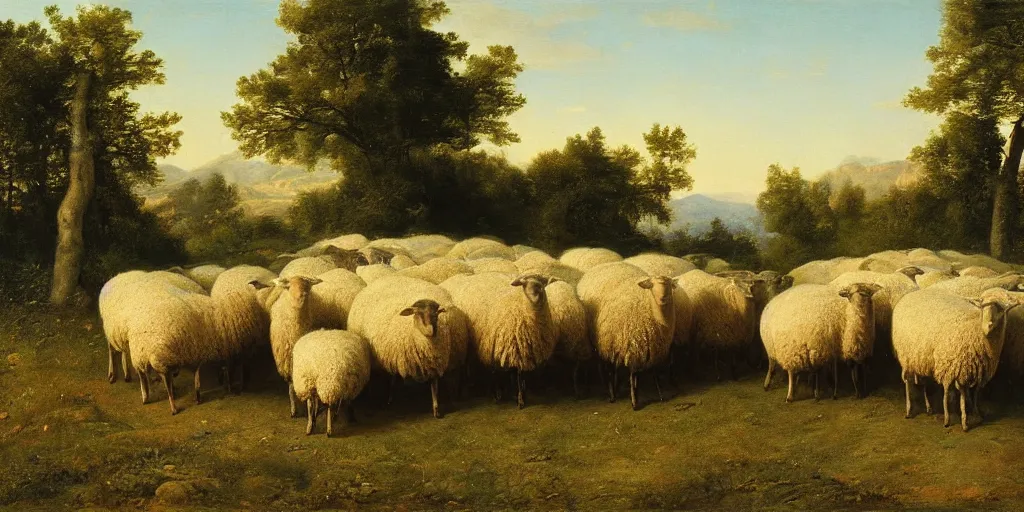 Image similar to artwork by eugene von guerard, max bedulenko, maria fortuny, a herd of sheep
