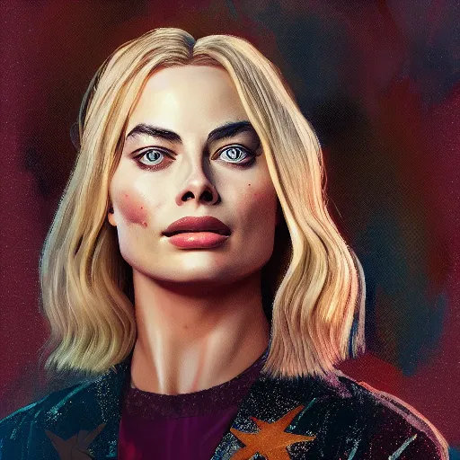 Image similar to Character portrait for Margot Robbie in Disco Elysium, oil painting, 8k, octane render, digital art