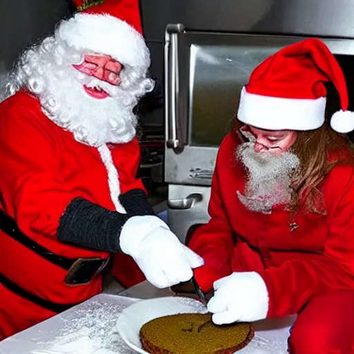 Image similar to Santa's elves cooking weed cakes in arctic secret base