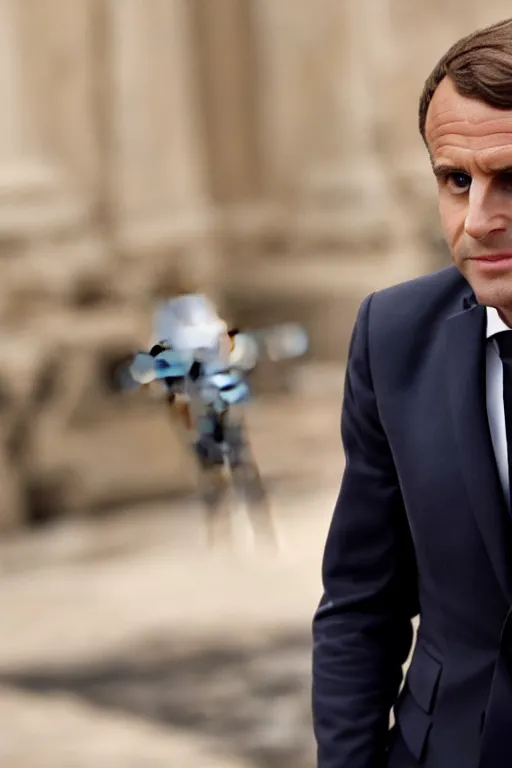 Image similar to [a still of Macron in the movie Star Wars, evil, 4k, HD, high quality]