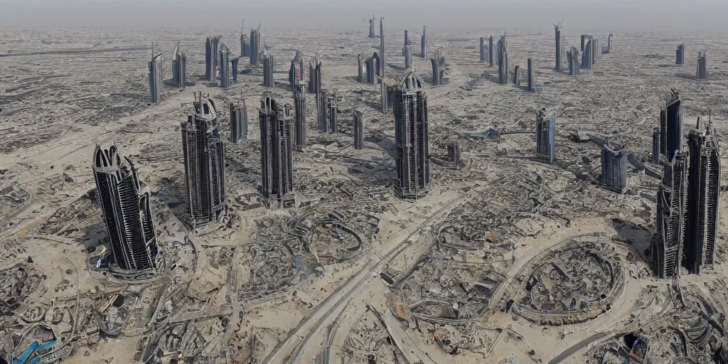 Image similar to ultra detailed and realistic picture of dubai abandoned and semi - destroyed