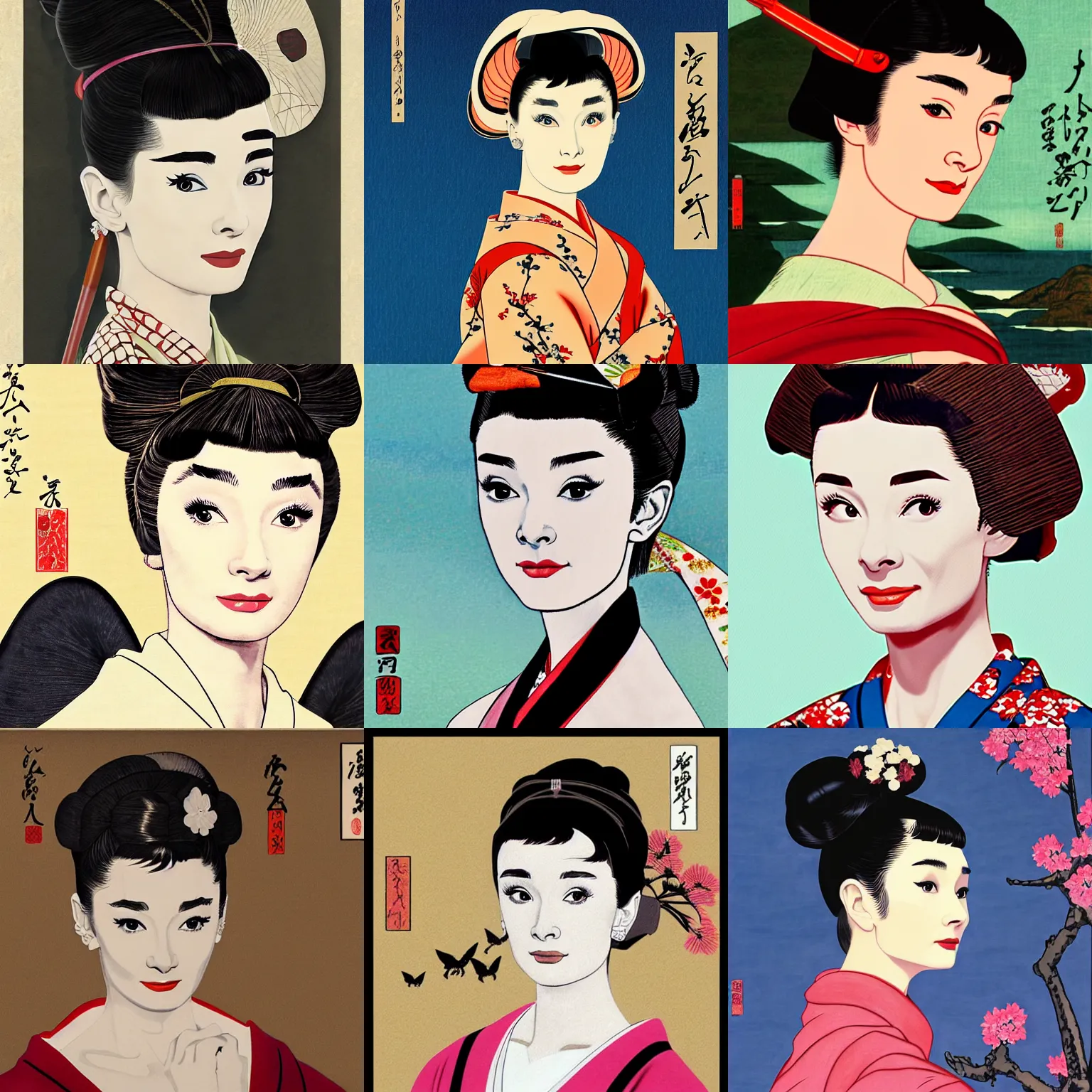 Prompt: painting of audrey hepburn as orian in ukiyo - e art, 4 k, ultra detailed, photo realistic