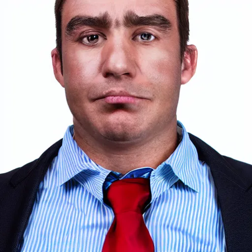 Image similar to photograph of strange looking dumb businessman, professional profile photo, stupid confused face