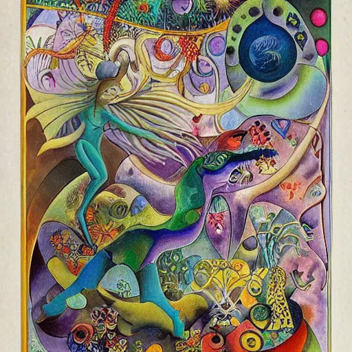 Prompt: strange mythical beasts of whimsy, surreal oil painting by ronny khalil and kandinsky, drawn by ernst haeckel, as an offering to zeus