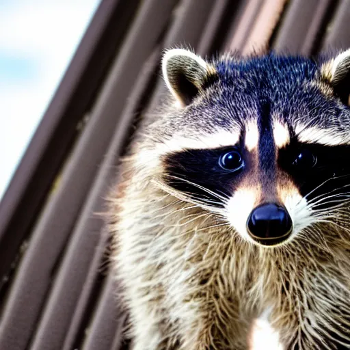 Prompt: raccoon on roof, morning light, backlit,