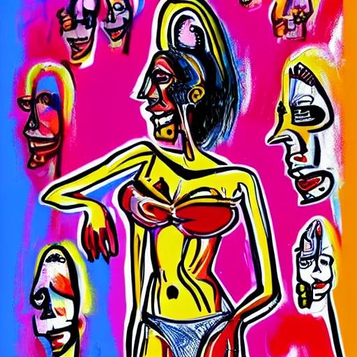 Prompt: a sketch, ultra detailed, attractive, magic, beautiful woman, anitta in the carnival, surreal, in style of jean - michel basquiat, trending on artstation