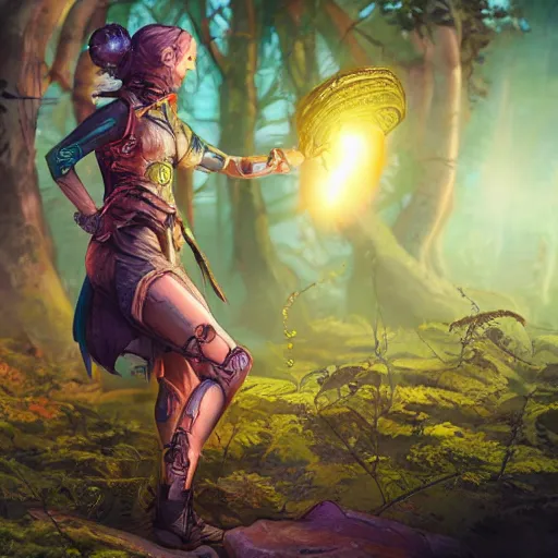 Image similar to female earth mage, high quality character design, action pose : : spotlight, biopunk, forestpunk, high detail, mushroomcore 1 6 k, oled, shadows, reflections, digital art