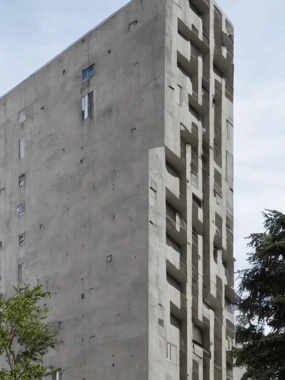 Prompt: low - cost concrete - paneled five - storied apartment building