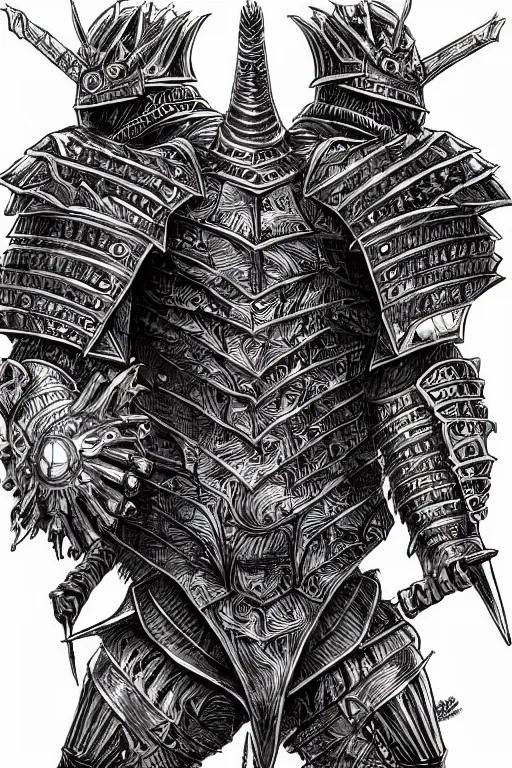 Image similar to armoured warrior, symmetrical, highly detailed, digital art, spine themed armour, sharp focus, trending on art station, kentaro miura manga art style