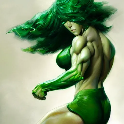 Image similar to muscular tatsumaki by daniel gerhartz, trending on artstation