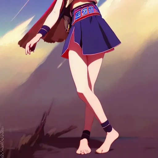 Prompt: a beautiful! boyish! natalie portman alluring gravure! model, wearing japanese hiphop school girl outfit with mayan pattern and native style, aztec street fashion, botw style, gapmoe yandere grimdark, trending on pixiv fanbox, painted by greg rutkowski makoto shinkai takashi takeuchi studio ghibli, akihiko yoshida