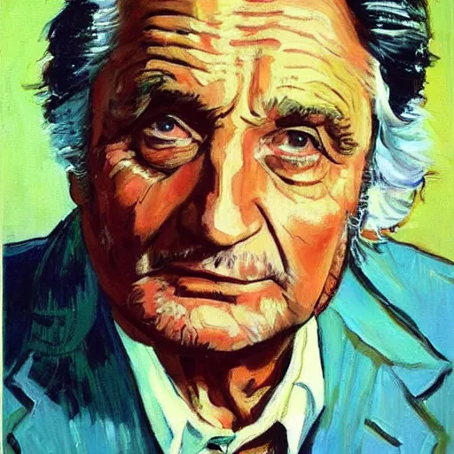 Image similar to a painting of actor peter michael falk playing columbo by arthur suydam, trending on artstation, impressionist style, van gogh