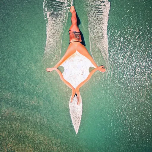 Prompt: atronaut on a on a beach, top view, photograph, 3 5 mm