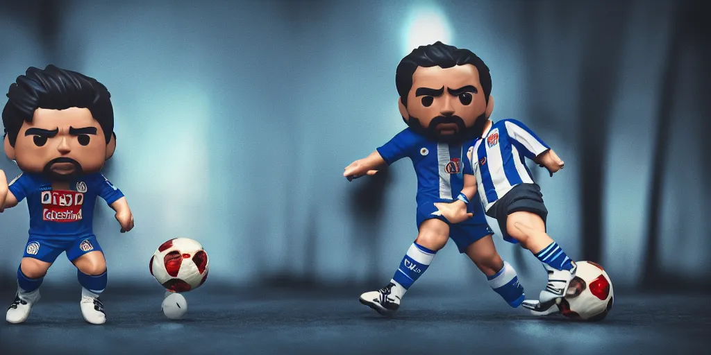 Image similar to funko of maradona, max resolution, high contrast, cinematic, light cinematic, volumetric, realistic, cinematic lighting, octane render, hyper realistic