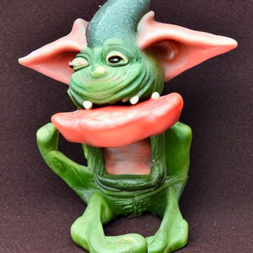 Image similar to a funny little goblin with a pickle nose