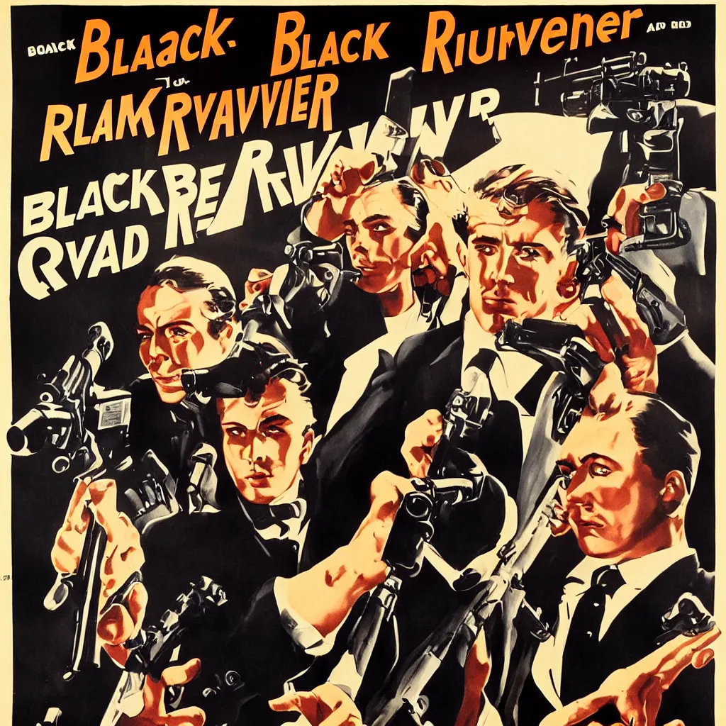 Prompt: black revolver in a hand, retro movie poster