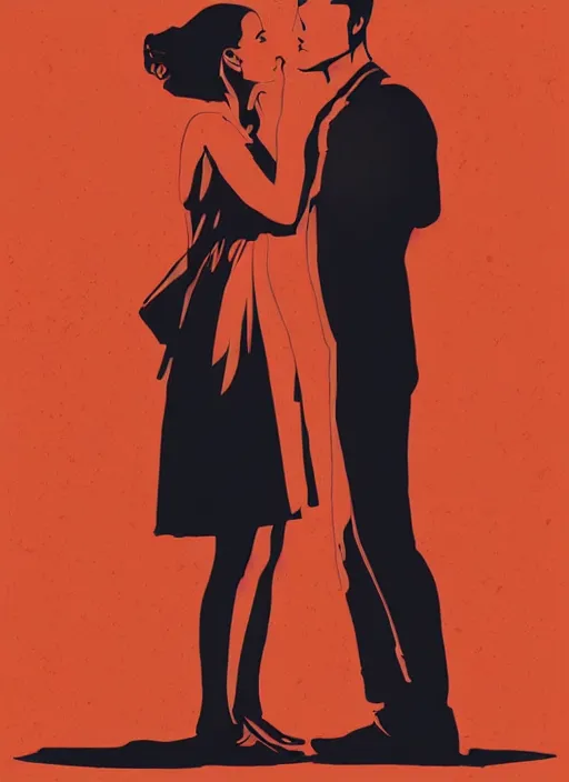 Prompt: poster artwork by Michael Whelan and Tomer Hanuka, Karol Bak of Naomi Watts & Jon Hamm husband & wife portrait, in the pose of The Notebook poster, from scene from Twin Peaks, clean, simple illustration, nostalgic, domestic, full of details