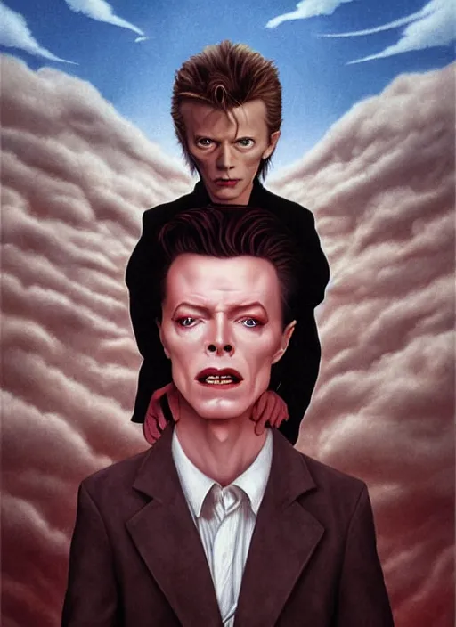 Image similar to twin peaks poster art, portrait of david bowie meets the little boy the prince of darkness, by michael whelan, rossetti bouguereau, artgerm, retro, nostalgic, old fashioned