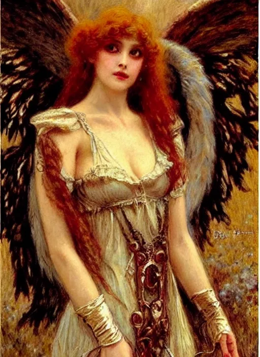 Prompt: angel knight gothic girl, baroque dress. by gaston bussiere
