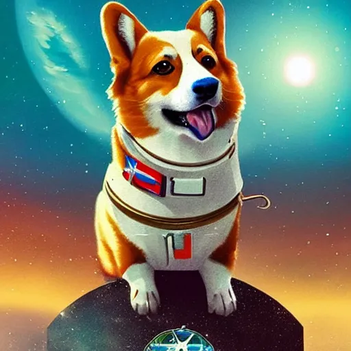 Prompt: a majestic corgi cosmonaut, highly detailed digital art, scenic, cinematic, intense, dynamic, beautiful