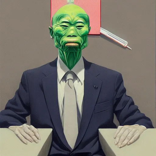 Image similar to Portrait of Japanese wearing a business suit , very coherent, painted by Edward Hopper, Wayne Barlowe, painted by James Gilleard, airbrush, art by JamesJean